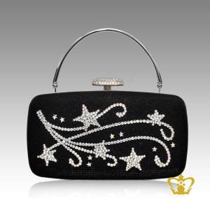 Black-shaded-ladies-purse-embellish-with-clear-crystal-stone-to-flower-design-