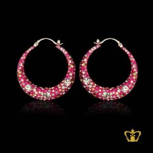 Modish-pink-round-earring-inlaid-with-crystal-diamonds-alluring-gift-for-her