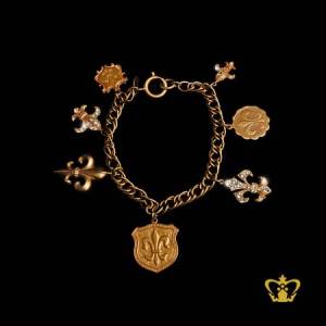 Gorgeous-gold-plated-charms-bracelet-with-seven-different-shape-of-Fleur-de-lis-