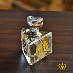 Triangular-Perfume-Bottle-Crystal-Islamic-Occasions-Gift-Engraved-with-Arabic-Word-Calligraphy-in-Golden-color-Allah-Muhammed-Rasul-Allah-and-the-Holy-Kaaba-Ramadan-Eid-Religious-Souvenir