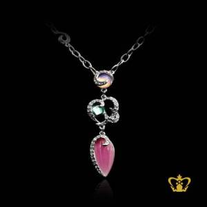 Alluring-pink-crystal-drop-necklace-exquisite-gift-for-her
