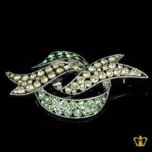 Crystal-brooch-bow-shape-embellished-with-sparkling-green-crystal-diamond-lovely-gift-for-her