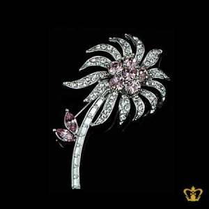 Crystal-brooch-flower-shape-embellished-with-sparkling-violet-and-clear-crystal-diamond