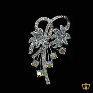 Crystal-brooch-flower-shape-embellished-with-sparkling-blue-crystal-diamond-lovely-gift-for-her