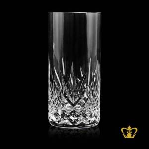 Alluring-tall-highball-crystal-glass-enhanced-with-intense-diamond-and-leaf-cuts-rising-from-the-bottom