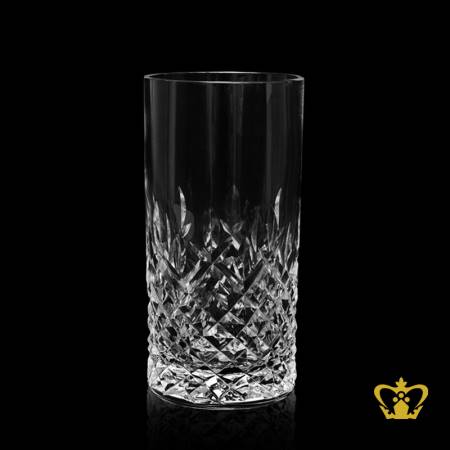 Luxurious-Tall-highball-Crystal-glass-with-hand-crafted-bold-elegant-diamond-and-leaf-cut-pattern-rising-from-bottom-15-oz
