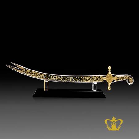 Crystal-Islamic-Zulfiqar-sword-replica-with-black-base-Arabic-word-calligraphy-engraved-La-Fata-Illa-Ali