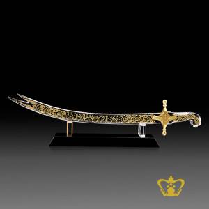 Crystal-Islamic-Zulfiqar-sword-replica-with-black-base-Arabic-word-calligraphy-engraved-La-Fata-Illa-Ali