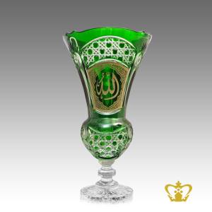 Footed-Green-Crystal-Vase-Handcrafted-Deep-Diamond-Leaf-cuts-Golden-Arabic-word-Calligraphy-Allah-the-Holy-Kaaba-Engraved-Decorative-Islamic-Religious-Ramadan-Eid-Gifts