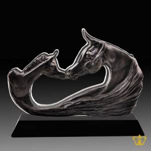 A-Masterpiece-Sculpture-of-a-Horse-and-a-Foal-stands-on-a-Black-Crystal-Base-Custom-Text-Engraving
