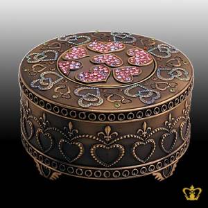 Multicolor-crystal-stone-embellished-round-jewelry-box-with-heart-design