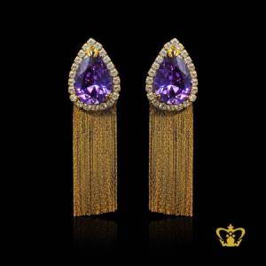 Shiny-drop-shape-purple-diamond-earring-embellished-with-sparkling-crystal-stone