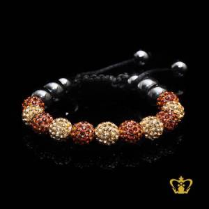 Bracelet-golden-and-brown-Swarovski-element-crystal-stone-embellish-with-gray-beads