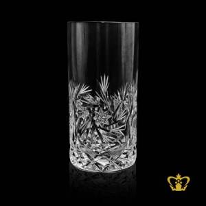 Alluring-vintage-traditional-hand-carved-intense-pattern-rising-from-the-bottom-luxurious-tall-highball-crystal-glass-8-oz