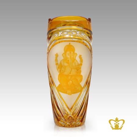 Religious-spiritual-holy-gift-crystal-amber-Ganesha-vase-Indian-festival-Diwali-celebration-Hindu-god