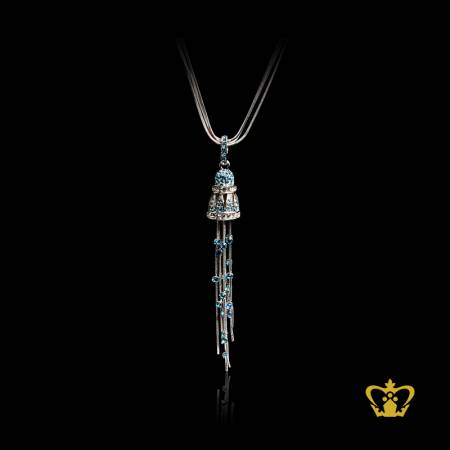 Dangling-bell-necklace-embellish-with-blue-crystal-diamond-gorgeous-gift-for-her