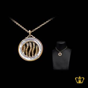 Modish-gold-rhodium-plated-round-pendant-embellish-with-crystal-diamond