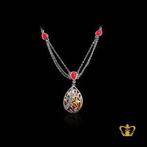Drop-shape-necklace-red-and-silver-embellish-clear-crystal-diamond-exquisite-jewelry-gift-for-her