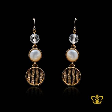 Golden-round-dangling-earring-inlaid-with-exquisite-crystal-diamond-lovely-gift-souvenir-for-her