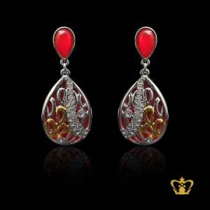 Drop-shape-earring-red-and-silver-embellish-clear-crystal-diamond-exquisite-jewelry-gift-for-her