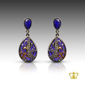 Drop-shape-earring-blue-and-silver-embellish-clear-crystal-diamond-exquisite-jewelry-gift-for-her