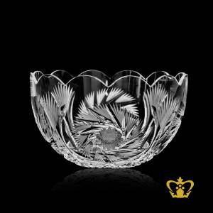 Imperial-stylish-stunningly-edge-crystal-bowl-with-charmingly-handcrafted-intense-leaf-twirling-star-pattern
