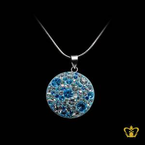 Shining-round-pendant-with-elegant-clear-and-blue-crystal-chic-design-exquisite-gift-for-her