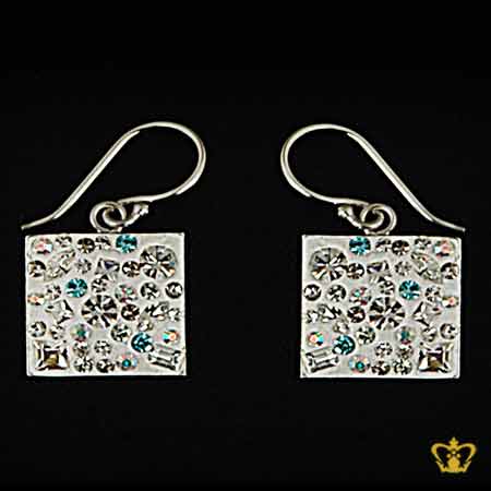 White-alluring-square-earring-inlaid-with-blue-and-clear-crystal-diamonds-elegant-gift-for-her