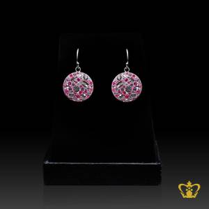 Shining-round-pink-earring-inlaid-with-clear-crystal-diamonds-lovely-gift-for-her