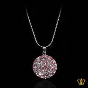 Shining-round-pink-pendant-inlaid-with-clear-crystal-diamonds-lovely-gift-for-her