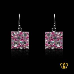 Pink-alluring-square-earring-inlaid-with-pink-and-clear-crystal-diamonds-elegant-gift-for-her