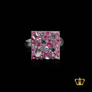 Pink-alluring-square-ring-inlaid-with-pink-and-clear-crystal-diamonds-elegant-gift-for-her