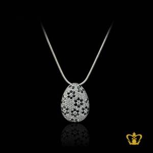 Stylish-oval-drop-pendant-inlaid-with-sparkling-white-and-black-crystal-stone-lovely-gift-for-her