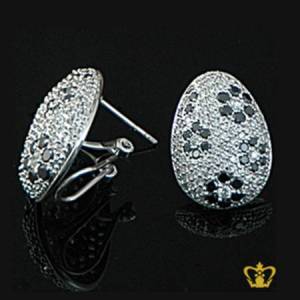 Stylish-oval-drop-earring-inlaid-with-sparkling-white-and-black-crystal-stone-lovely-gift-for-her