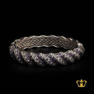 Classy-stylish-sterling-silver-bracelet-embellished-with-violet-clear-crystal-diamonds-luxurious-gift-for-her