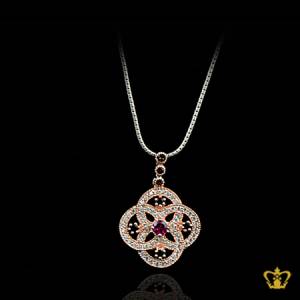 Flower-pendant-pink-golden-embellished-with-sparkling-colorful-crystal-diamond