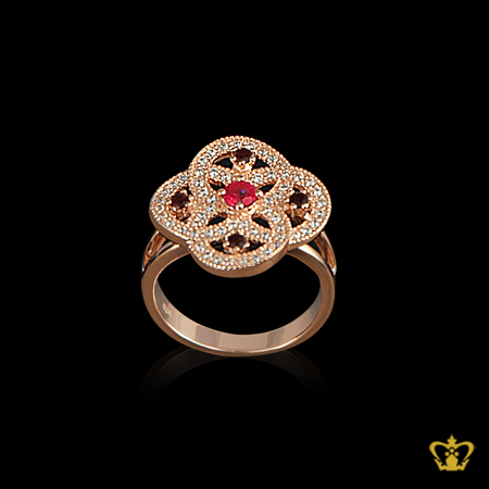 Flower-ring-pink-golden-embellished-with-sparkling-colorful-crystal-diamond
