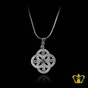 Flower-pendant-silver-embellished-with-sparkling-colorful-crystal-diamond