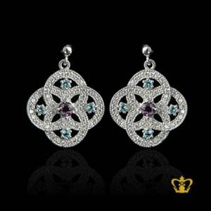 Flower-earring-silver-embellished-with-sparkling-colorful-crystal-diamond