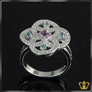 Flower-ring-silver-embellished-with-sparkling-colorful-crystal-diamond
