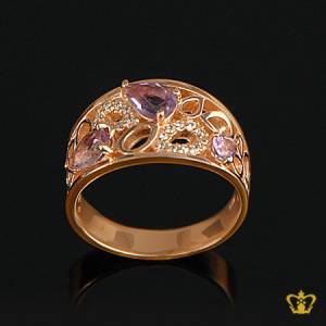 Pink-gold-plated-round-ring-embellished-with-sparkling-purple-and-clear-crystal-diamond-lovely-gift-for-her