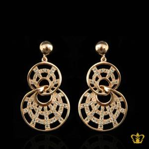 Pink-gold-plated-gorgeous-double-round-earring-inlaid-with-crystal-diamond-lovely-gift-for-her