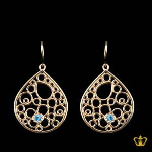 Pink-gold-plated-gorgeous-drop-earring-inlaid-with-blue-crystal-diamond-lovely-gift-for-her
