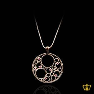 Pink-gold-plated-gorgeous-circle-pendent-inlaid-with-crystal-diamond-lovely-gift-for-her