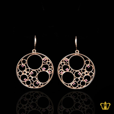 Pink-gold-plated-gorgeous-circle-earring-inlaid-with-crystal-diamond-lovely-gift-for-her