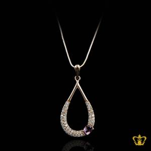 Pink-gold-plated-gorgeous-drop-hole-pendant-inlaid-with-violet-and-clear-crystal-diamond-lovely-gift-for-her