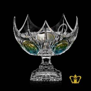 Crown-edged-Footed-Crystal-Rose-Bowl-Hand-Crafted-with-Deep-leaf-cuts-Arabic-Word-calligraphy-engraved-Allah-Muhammed-the-Holy-Kaaba-in-Assorted-colors-Islamic-Occasions-Gift-Eid-Ramadan-Souvenir