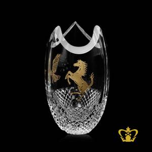 Handcrafted-Crystal-Vase-engraved-with-UAE-Logo-in-Golden-Printing-with-Diamond-cuts