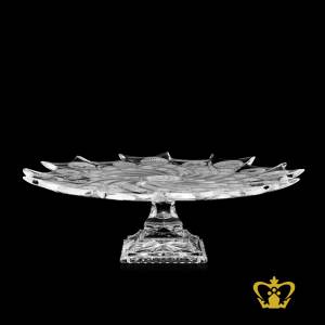 Classic-swirling-footed-crystal-tray-handcrafted-intense-cuts-with-Arabic-word-calligraphy-exquisite-Islamic-Ramadan-Eid-gift-souvenir
