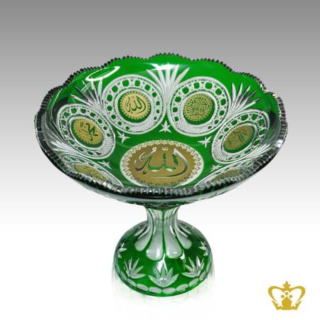 Footed-Green-Crystal-Bowl-Deep-Leaf-Diamond-Cuts-Arabic-Word-Calligraphy-Engraved-Allah-Muhammad-Allah-Akbar-Bismillah-Engraved-Decorative-Islamic-Religious-Ramadan-Eid-Gifts